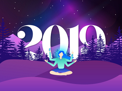 Happy New Year - 2019 android appdesign concept design girl illuatration ios meditation night sky ui ux design uiux