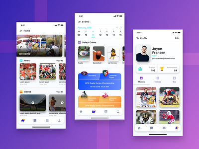All Sports App android app app animations appdesign award calendar design event home icon ios iphone message news profile sports tabbar ui ux ui design videos