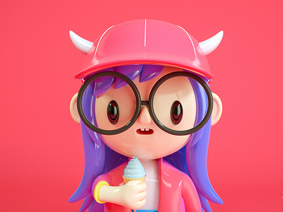 Cartoon modeling c4d cartoon design girl glasses hat ice cream lovely modeling