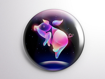 Pig badge beautiful colorful cool design fly illustration lovely night pig star theintro