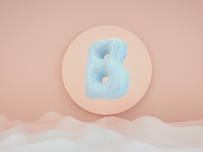 balloon—"B" 3d balloon beautiful blue c4d cloud design illustration lovely pink while