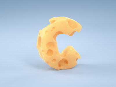 Cheese—“C” 3d beautiful blue c4d cheese cool delicious food illustration lovely octane ui yellow