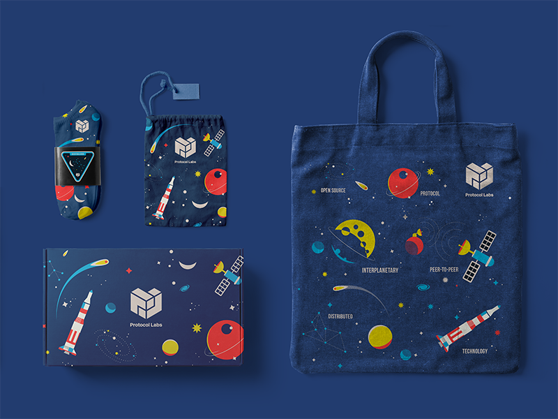 Protocol Labs Swag brand protocol labs planet rocket space stars box socket swag