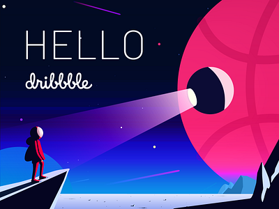 Hello dribbble! design graphic hello dribbble illustration moon product space thanks uxui vector