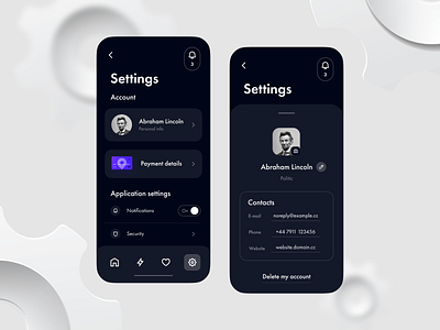 007 Settings account app dailyui dailyui007 darkui design figma interface mobile settings ui uidesign ux uxdesign