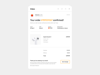 017 Email Receipt dailyui dailyui017 design ecommerce email figma interface order receipt ui uidesign ux uxdesign