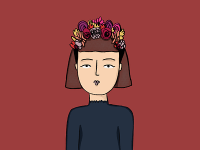 Self Portrait Flowers flower flower crown illustration illustrations portrait red woman illustration