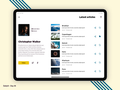 Daily UI 06 - Blog user profile app application article page blog dailyui design flat mobile app profile page ui user profile