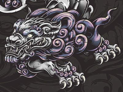 Komainu Vector Illustration chrome gradient illustration japan japanese komainu linework mythology vector