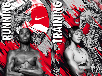 Nike Athlete Tokyo Promotional Designs 2020 dragon japan nike olympics phoenix tokyo vector