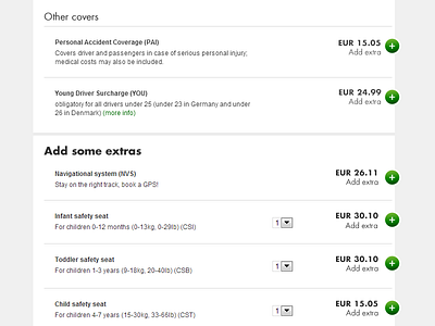 Selling Covers And Extras variation booking desktop e commerce ui ux