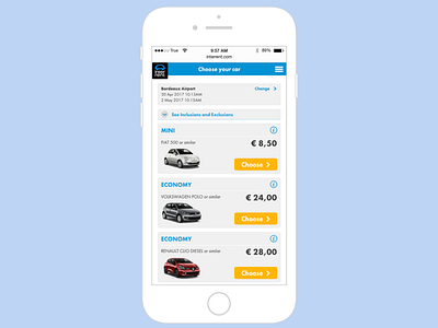 Car rental results page booking system card design e commerce list list view mobile product results ui ux web