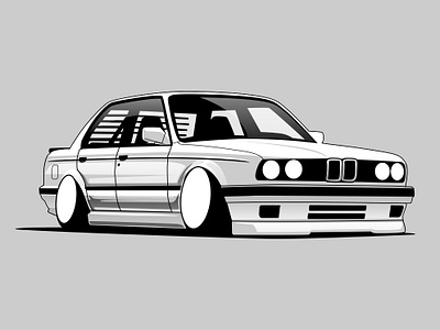 BMW E30 automotive branding car car vector design illustration logo