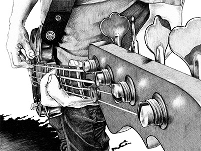 Charger ballpoint ballpoint pen bass biro black and white bnw guitar illustration ink drawing monochrome pen and ink realistic