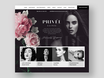 Privée Clinic Homepage beauty bw cosmetics fashion flowers homepage interface landing models monocromatic photography ui ux web design