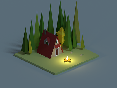 A-frame In the Woods b3d blender cabin cozy fire illustration isometric low poly woods