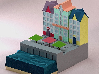 Town By the Water b3d blender city design isometric low poly texture travel