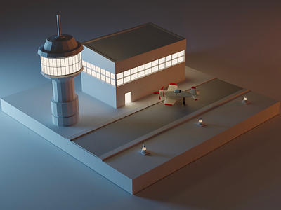 Low Poly Airport 3d airplane blender dribbble isometric lowpoly neon night