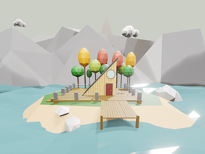 Cabin In The Mountains 3d adventure b3d blender cabin design isometric low poly