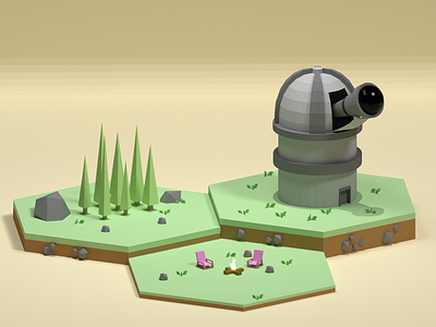 Observatory b3d blender design isometric lowpoly nature observatory outdoors
