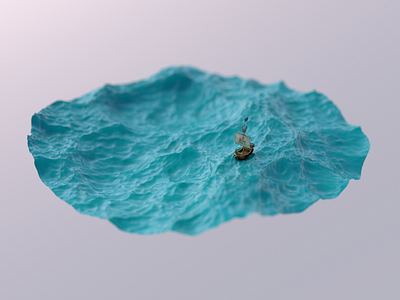 Tiny Pirate Boat - Bird's Eye boat c4d dof ocean. physical pirate tiny