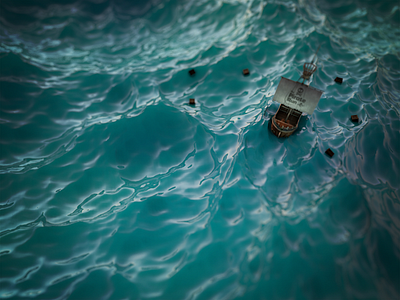 Tiny Pirate Boat - Bird's Eye View boat crates pirate sea tiny