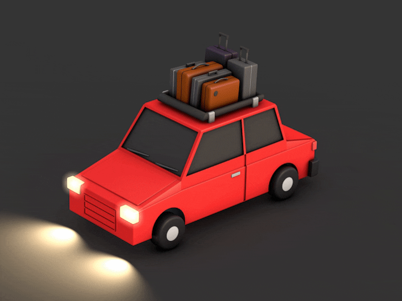 Tiny Trip - 360° car carriage isometric lights luggage red tiny tyres wheels