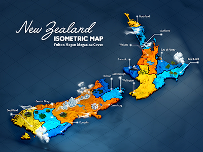 NZ FH Map - Thumbnail 3d behance blue color fulton header isometric map orange project thumbnail water yellow