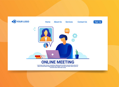 Landing page meeting online illustration character design character illustration landing page landing page design meeting online meeting online character meeting online design meeting online illustration website