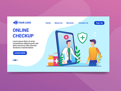 Landing page online checkup Illustration character design design doctor health illustration landing page online chekup website