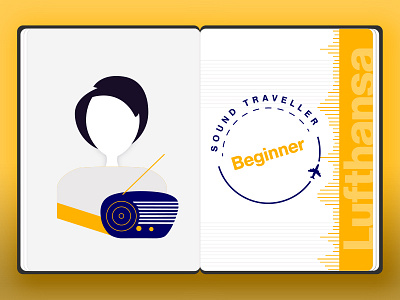 Beginner Badge beginner flight lufthansa passport play radio sound travel vintage world