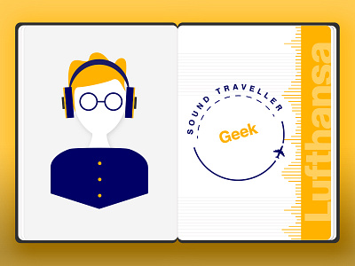 Geek Badge flight geek glasses headphones lufthansa passport play sound travel vintage world