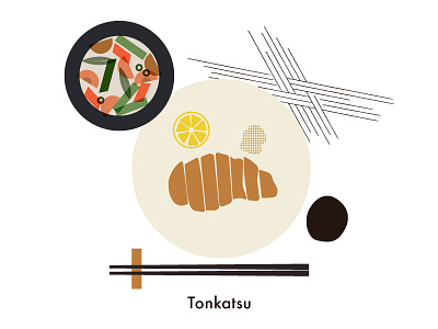 Food illustration set // Tonkatsu flat food illustration japan japan food lemon menu minimal miso soup pattern tonkatsu