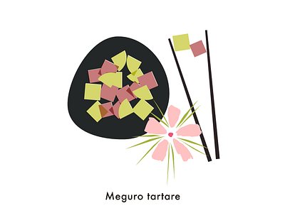 Food illustration set // Meguro Tartare avocado cherry blossom flat food illustration japan meguro menu tartare