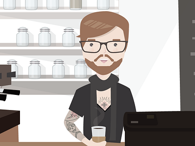 Hipster Barista barista beard coffee flat glasses hipster illustration jar tattoo vector