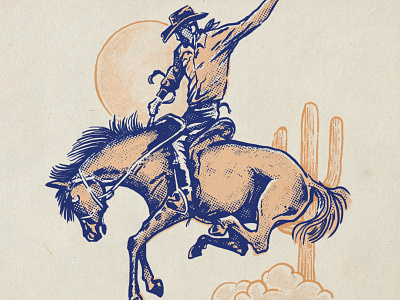 Vintage Cowboy Illustration classic cowboy horse illustration logo retro rodeo vin vintage western