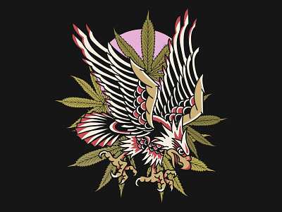 Traditional Tattoo Art cannabis classic design eagle illustration logo retro tattoo traditional tattoo vintage