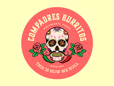 Compadres Burritos burritos chili food logo mexican round skull sugar
