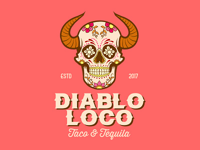 Diablo Loco chili food logo mexican round skull sugar taco tequilla