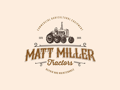 Classic Logo design for tractors repair drawing farm garage illustration repair tractor