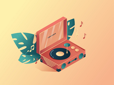 Vinyl record player isometric illustration