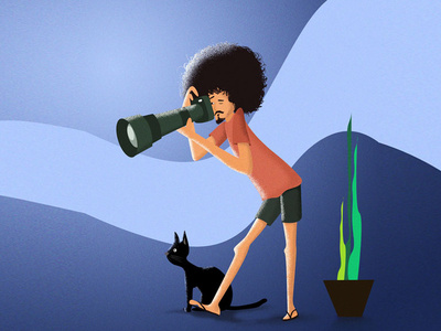 Photographer cat charecter design fine art illustration man photoshop vector