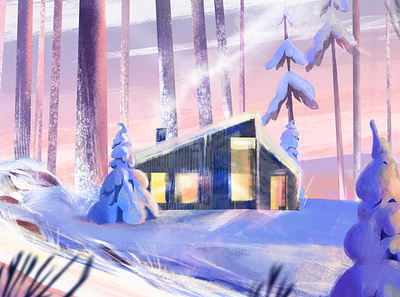 My cozy winter house background beautiful forest illustration lapland natire nature nordic north pine snow winter woods