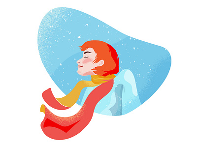 Redhead girl in scarf beautiful christmas design female flow flying graphic happiness happy illustration minimal new portrait pretty red season style sweater vector year
