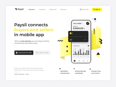 Paysil - concept design of payment system app app design banking branding card concept dynamic ecommerce finance landingpage main page payment ui ux website