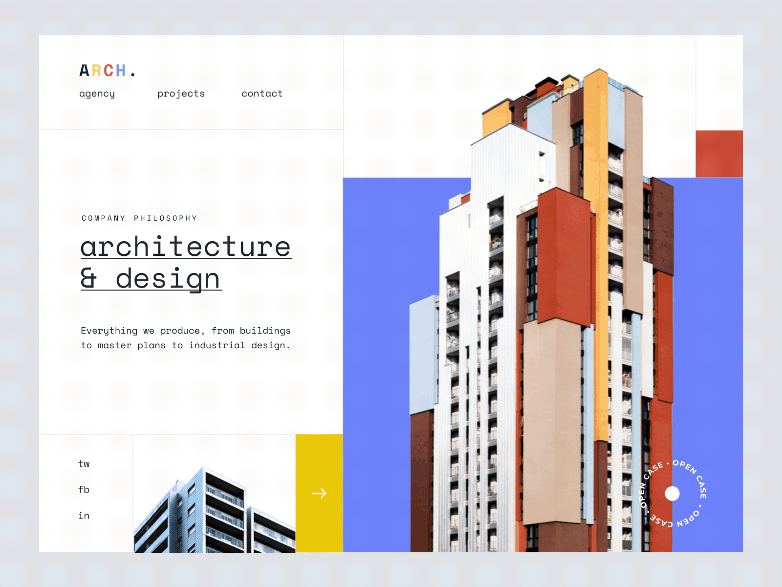 Architecture agency website concept animation architecture art building colorful concept design grid interaction landingpage minimalism plates typography ui ux website
