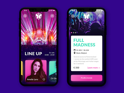 Tomorrowland music festival app colors design event festival gradient music ui ux