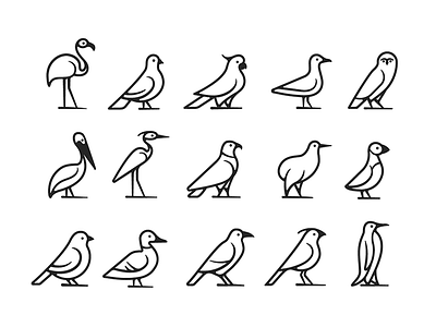 Birds icon set animal birds crow dove duck eagle flamingo heron icon icon set iconography kiwi owl parrot pelican pinguin puffin seagull