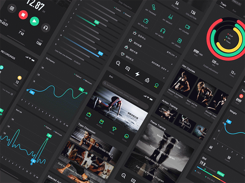 fitness app app black card cool data fitness fitness app run ui