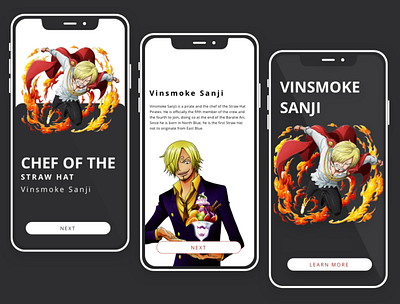 One Piece VINSMOKE SANJI anime design mobile ui ux